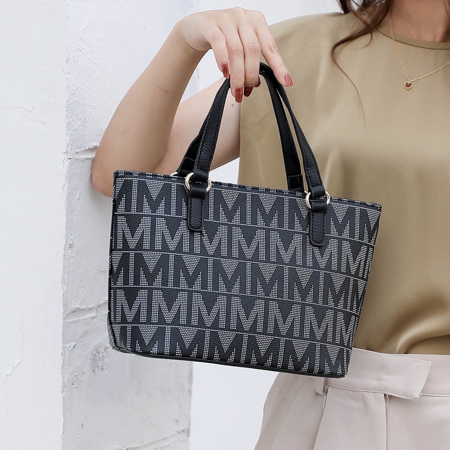 by Mia K. Marimar Women'S Tote Bag with Pouch and Wristlet, Signature 4 Piece Set - Chocolate Brown