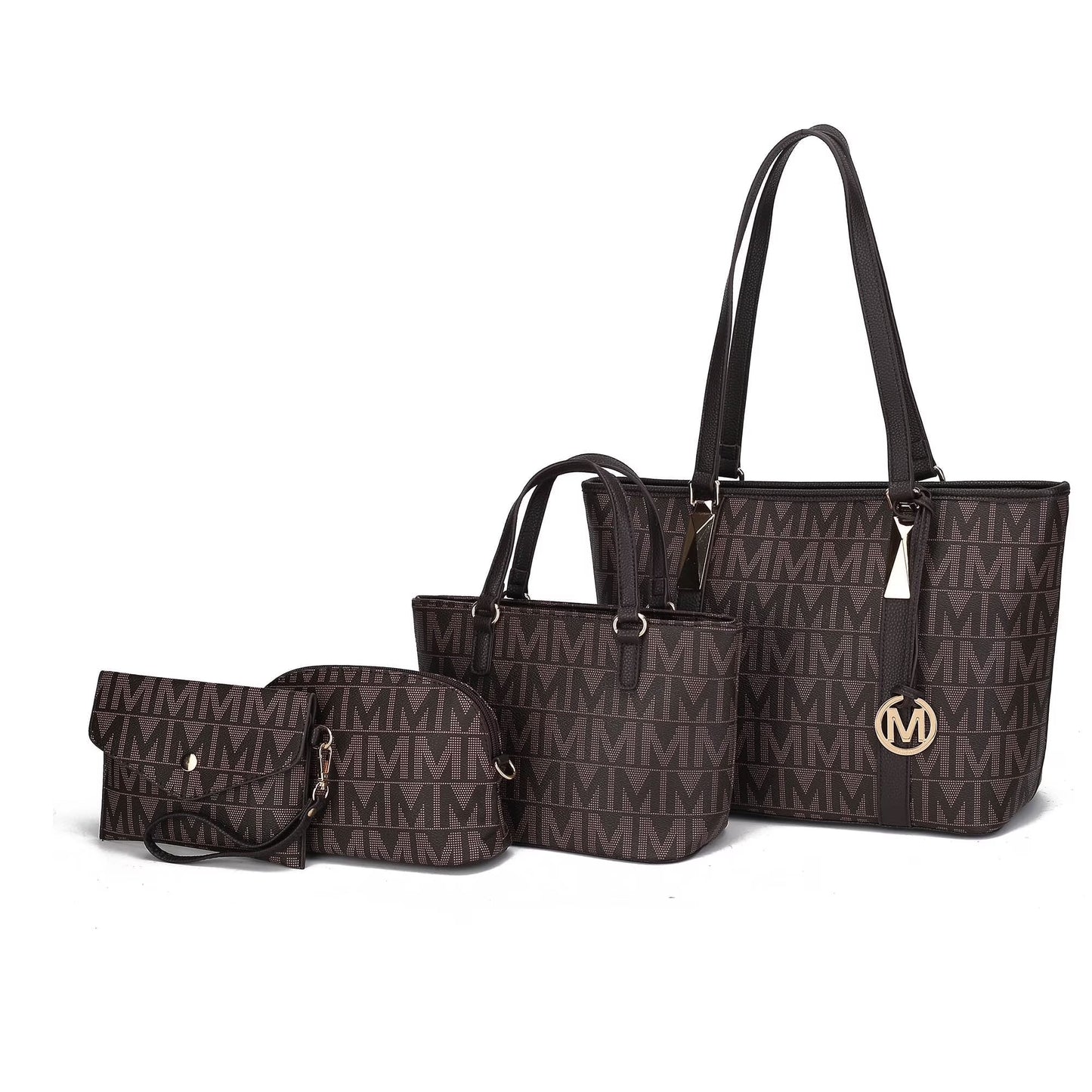 by Mia K. Marimar Women'S Tote Bag with Pouch and Wristlet, Signature 4 Piece Set - Chocolate Brown